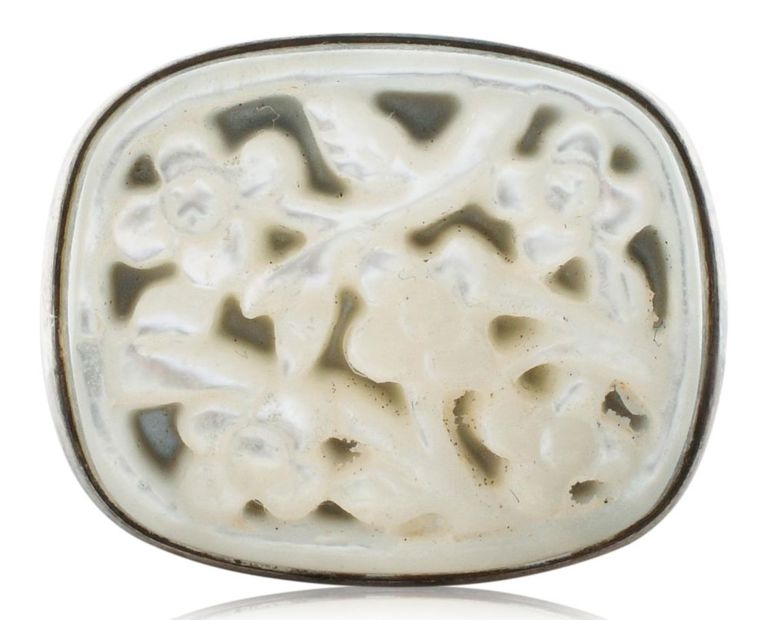 Sterling silver ring with hard stone and carved moonstone