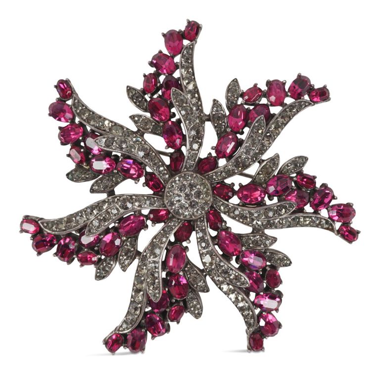 Trifari pink rhinestone floral brooch