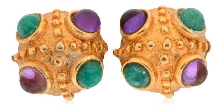 Hardstone cabochon ear clips