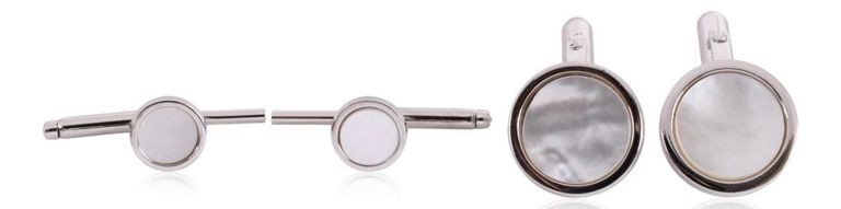 Walter E. Hayward sterling silver and mother of pearl cufflink and stud set