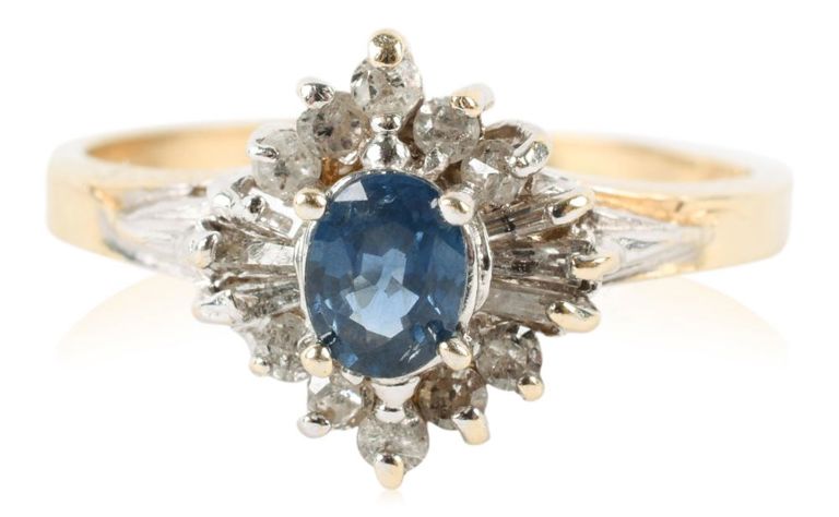 14k bi-color gold sapphire and diamond ring