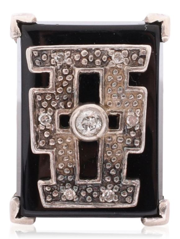 Art Deco style silver black onyx and diamond ring