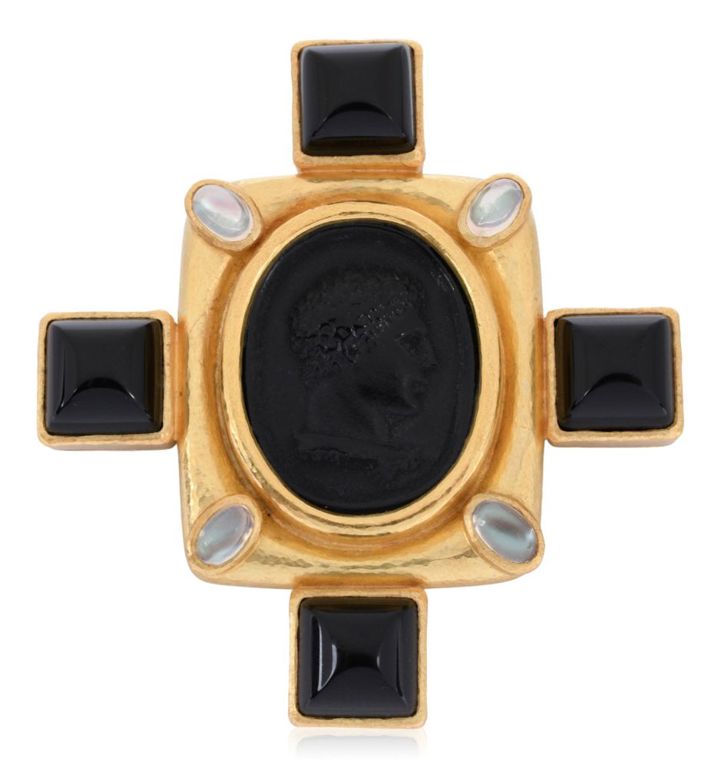 18k yellow gold Elizabeth Locke black cameo brooch