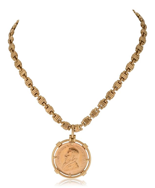 22k yellow gold Krugerrand coin on 18k Tiffany & Co. chain