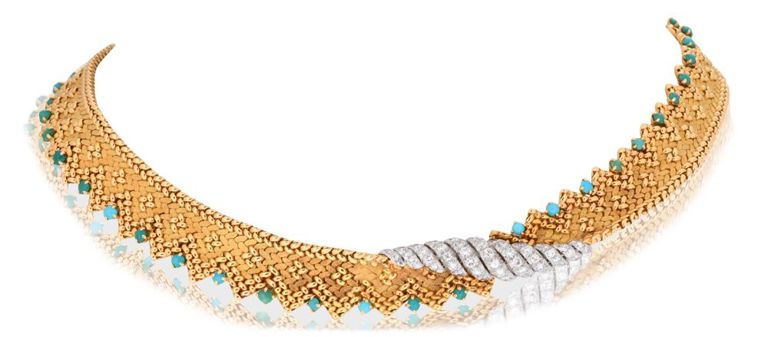 18k yellow gold necklace with diamond and turquoise