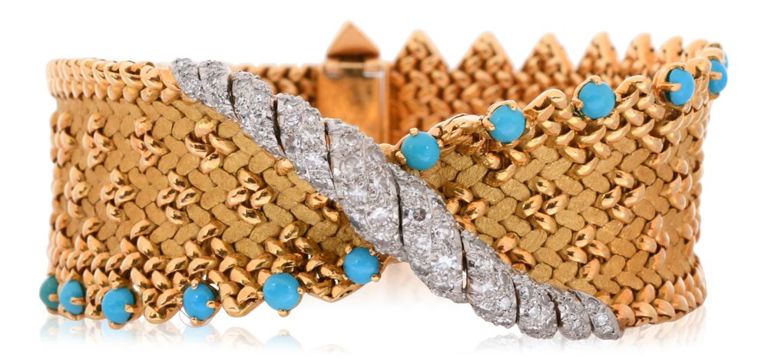 18k yellow gold bracelet with diamond and turquoise