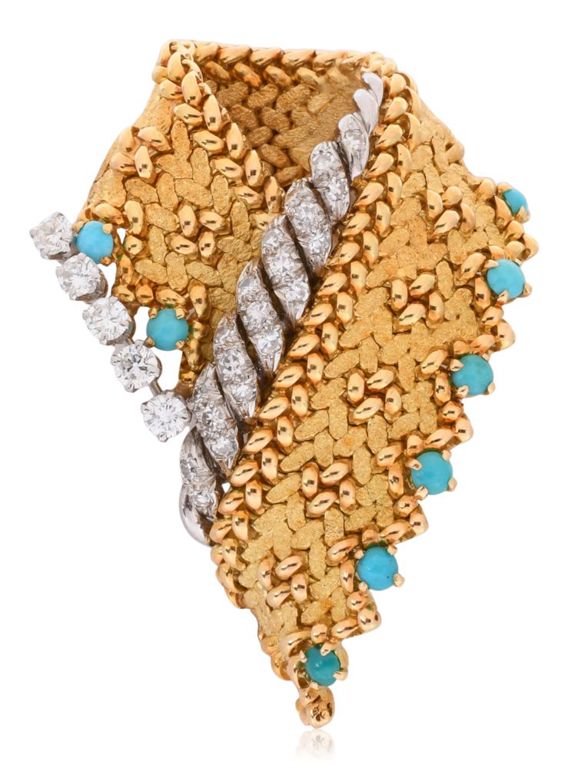 18k yellow gold pendant with diamond and turquoise