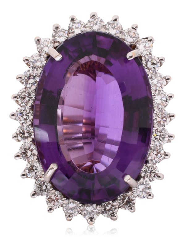 14k white gold amethyst and diamond ring