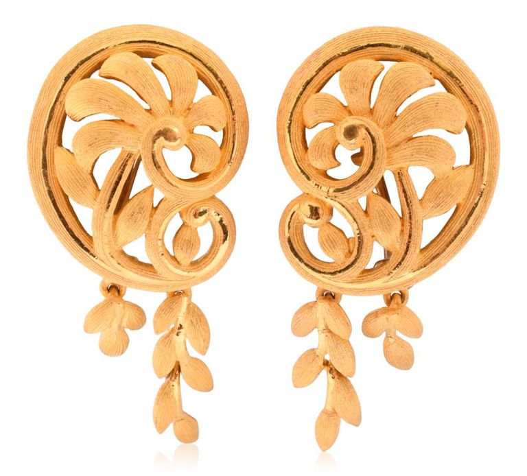 24k yellow gold clip-on earrings with floral motif
