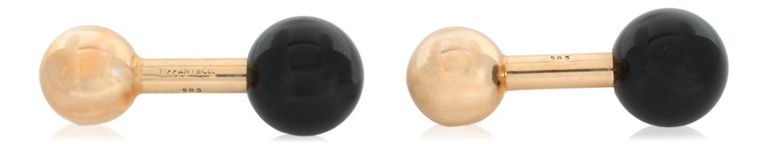 Tiffany & Co. 14k yellow gold and onyx ball cufflinks