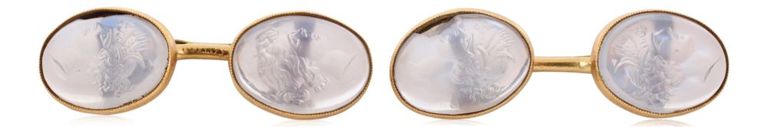 Pair of Tiffany & Co. yellow gold cufflinks with carved moonstone