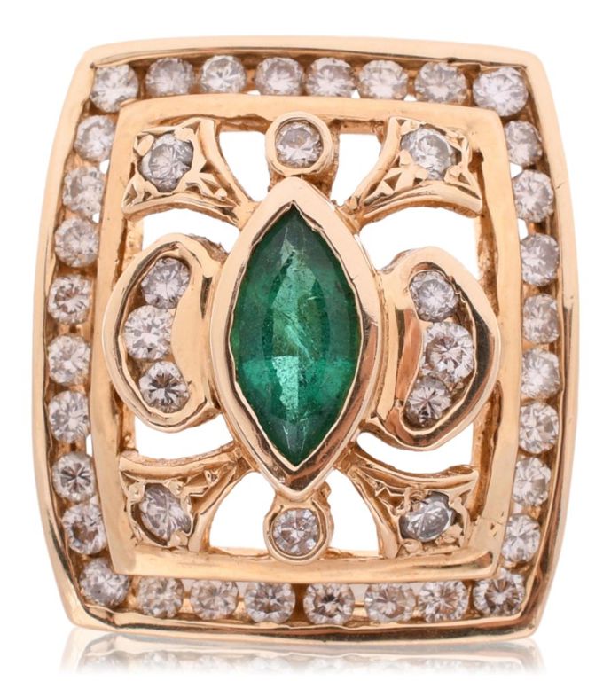 14k yellow gold emerald and diamond gentleman's ring
