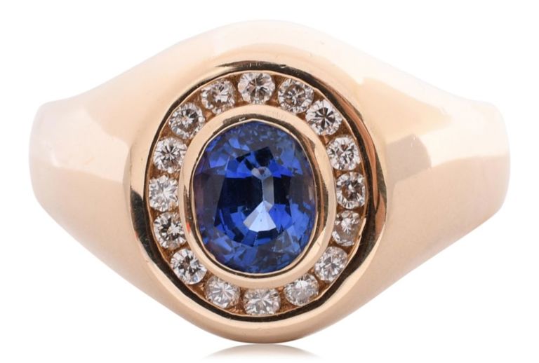 14k yellow gold sapphire and diamond gentleman's ring