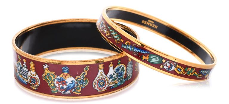 Pair of Hermès painted enamel bangles