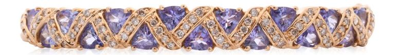 14k yellow gold tanzanite and diamond bangle bracelet