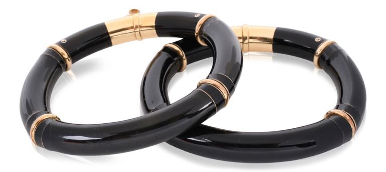 Pair of 18k yellow gold black enamel La Nouvelle Bague bracelets