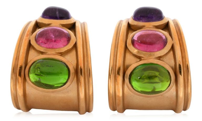 18k yellow gold tourmaline and amethyst earrings