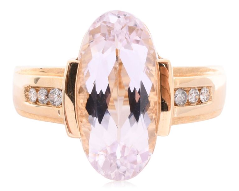 14k yellow gold kunzite and diamond ring
