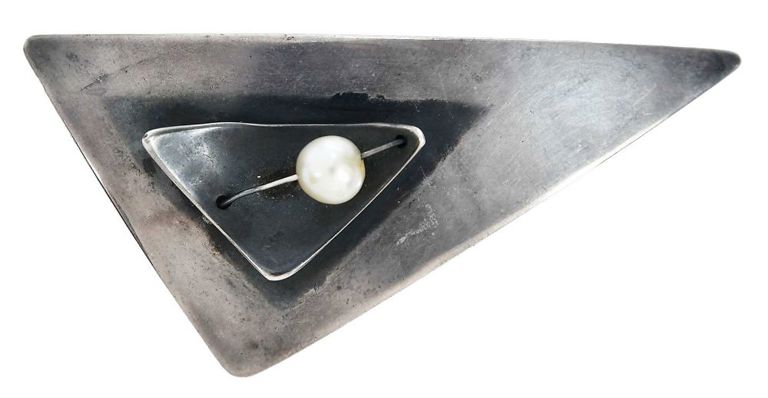 Sterling silver and pearl Sam Kramer modernist brooch