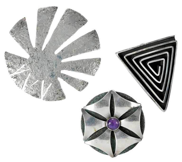 Three modernist sterling silver brooches