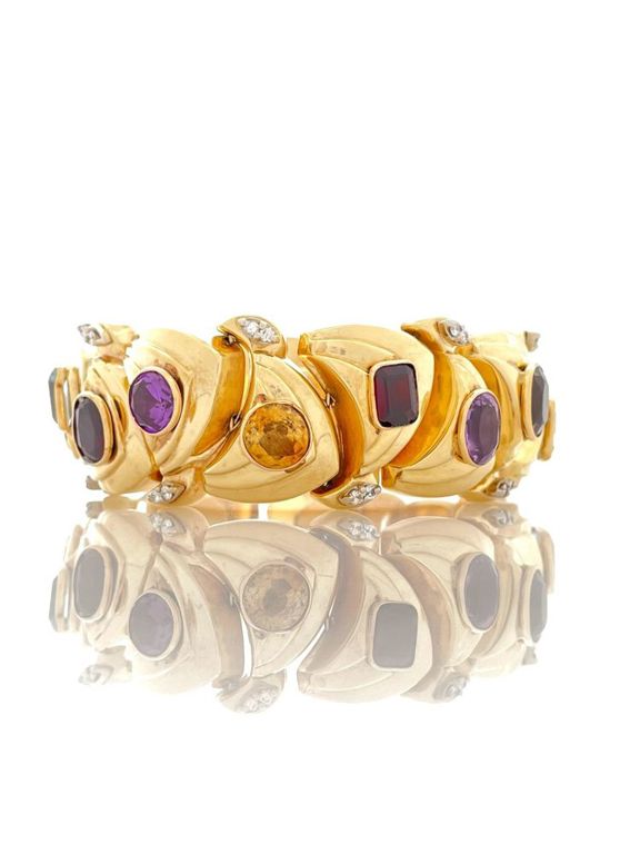 14k gold bracelet with multicolor gemstone and diamond