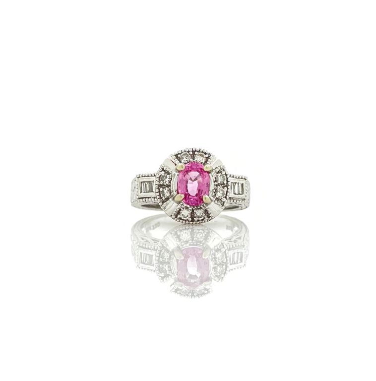 18k white gold pink sapphire and diamond ring