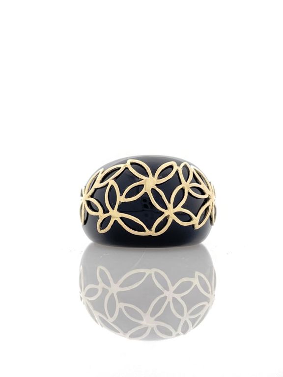 Milor 14k yellow gold onyx floral dome ring
