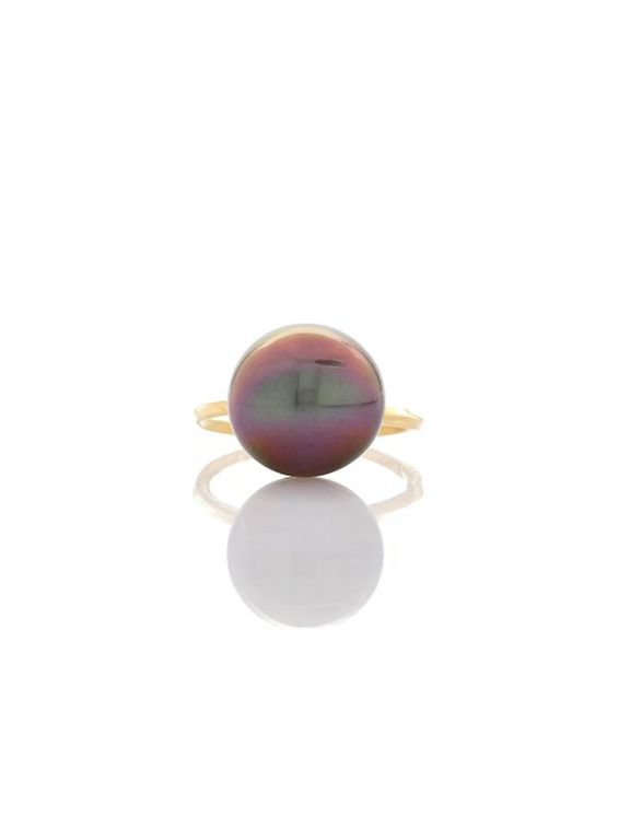 18k yellow gold black Tahitian pearl ring
