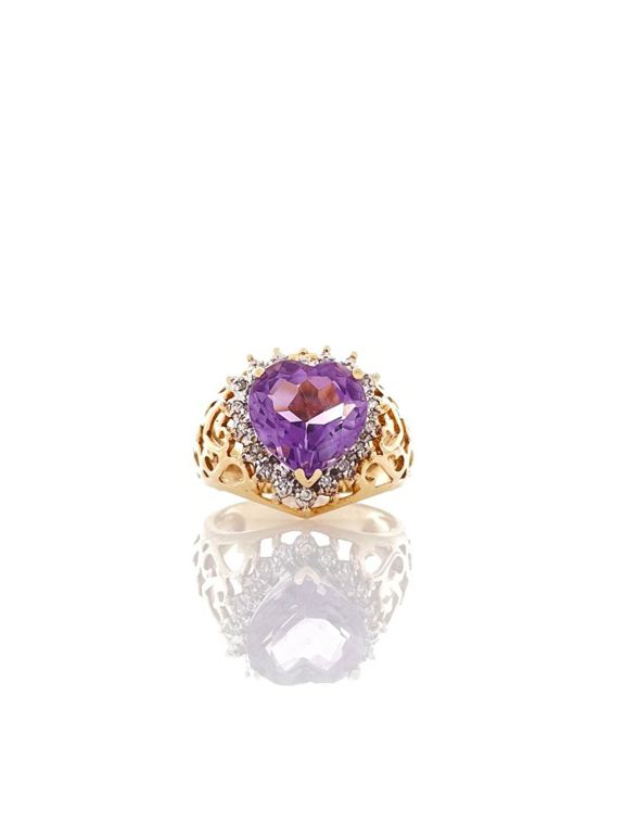 10k yellow gold amethyst diamond heart ring