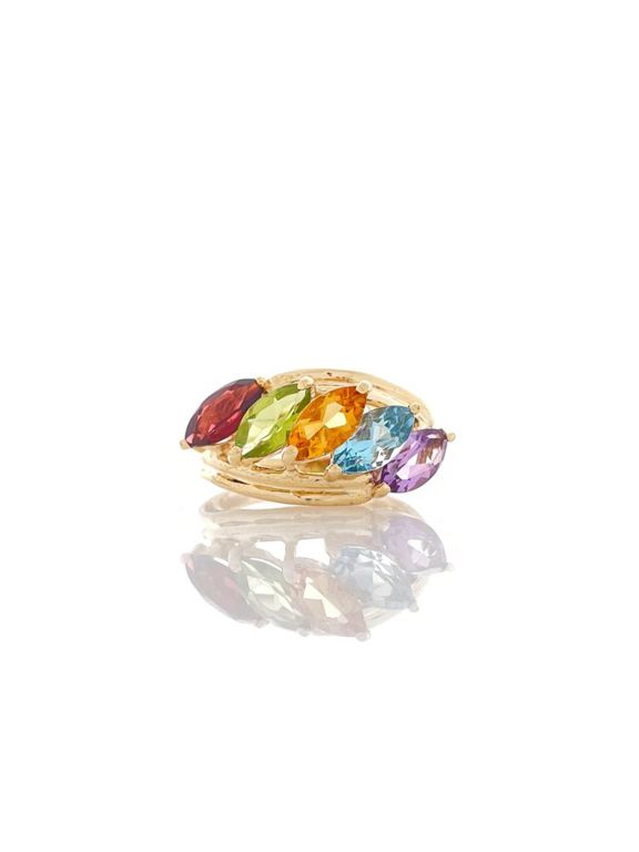 14k yellow gold multicolor gemstone ring