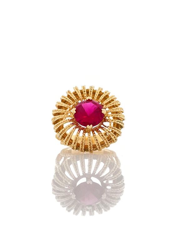 14k yellow gold pink sapphire ring