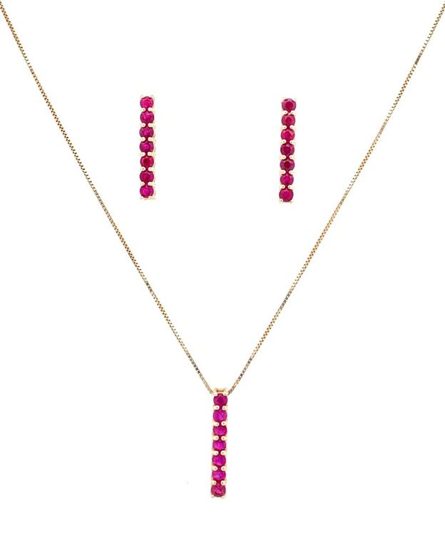 14k yellow gold pink topaz pendant necklace and earrings