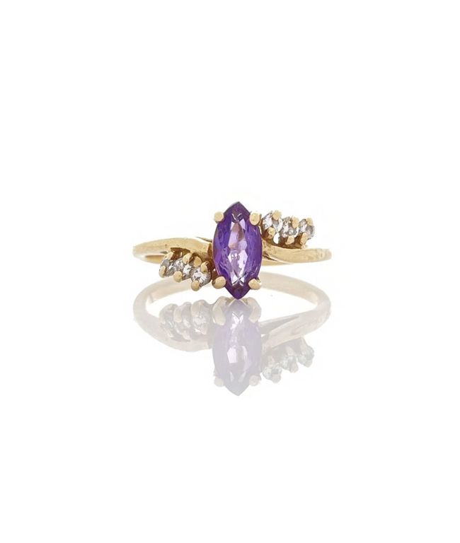 14k yellow gold amethyst diamond ring