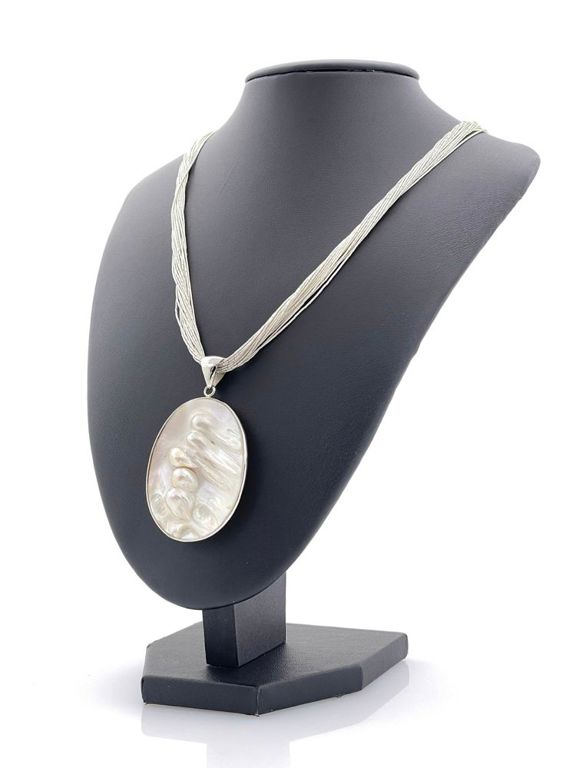 Sterling silver liquid silver mother of pearl multi-strand necklace