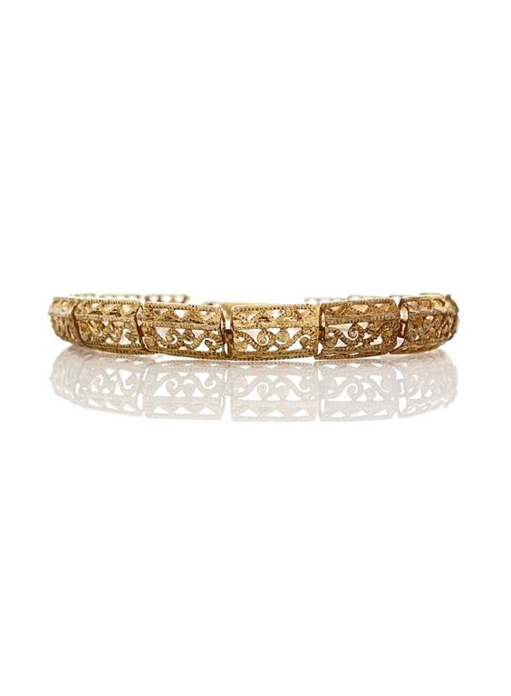 14k yellow gold filigree link bracelet