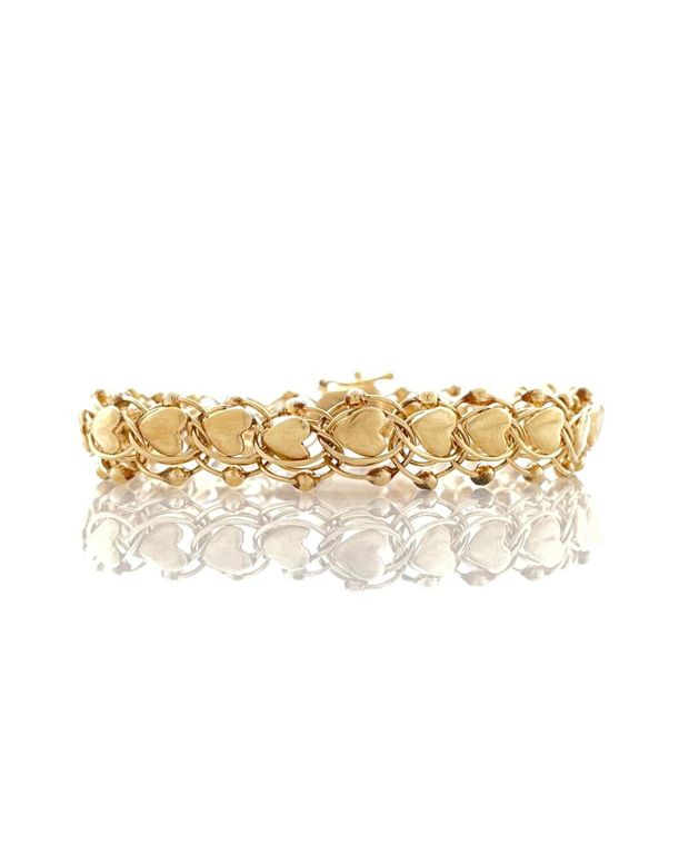 14k yellow gold heart link bracelet