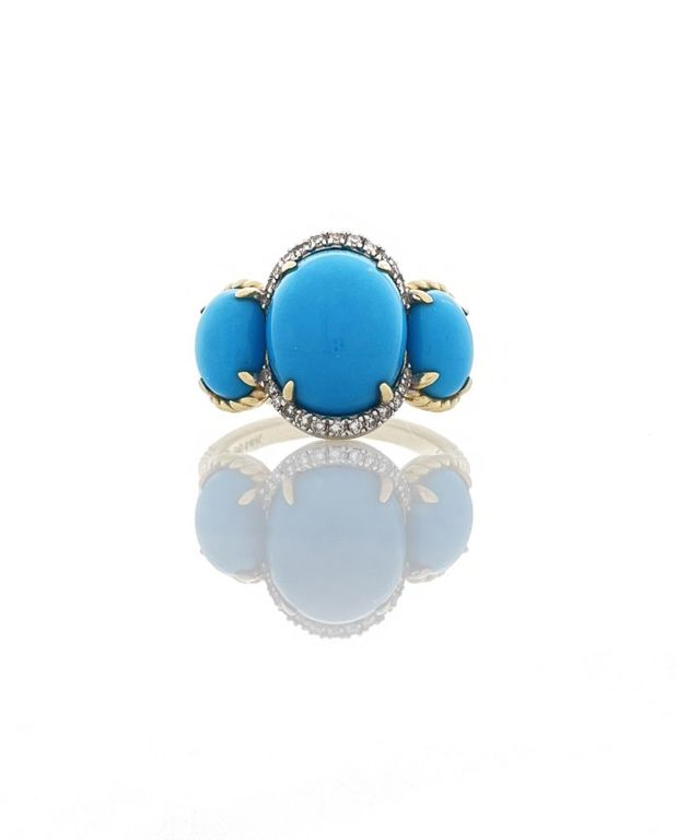 14k yellow gold Sleeping Beauty turquoise diamond ring