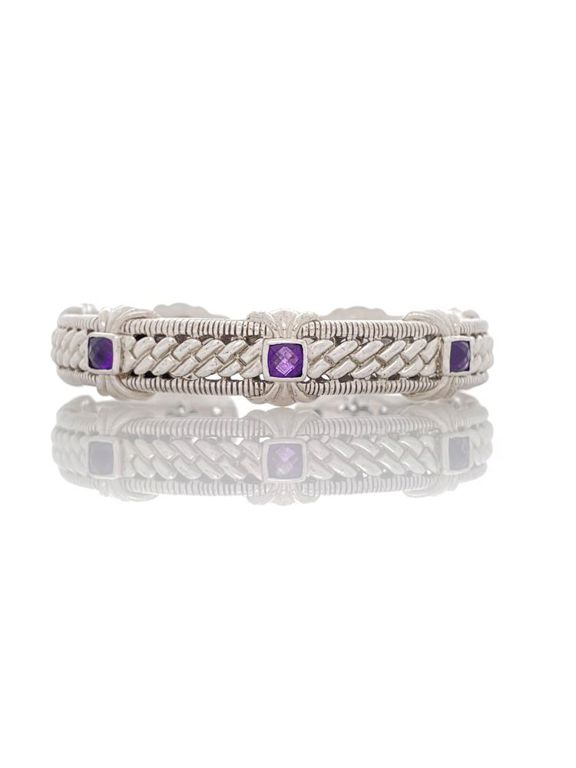 Judith Ripka sterling silver amethyst cuff