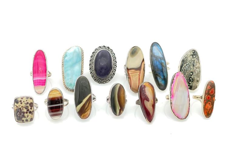 13pc assorted sterling silver stone rings