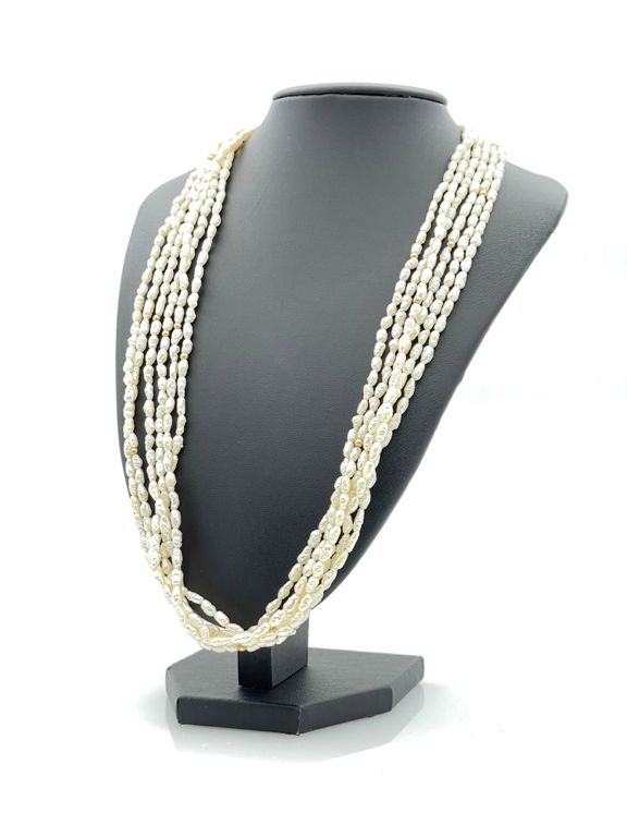14k yellow gold rice pearl 6 strand necklace