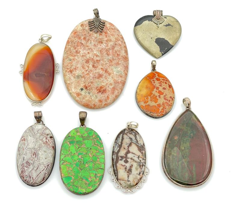 Assorted sterling silver stone pendants