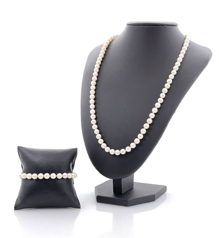 14k yellow gold pearl necklace and bracelet set