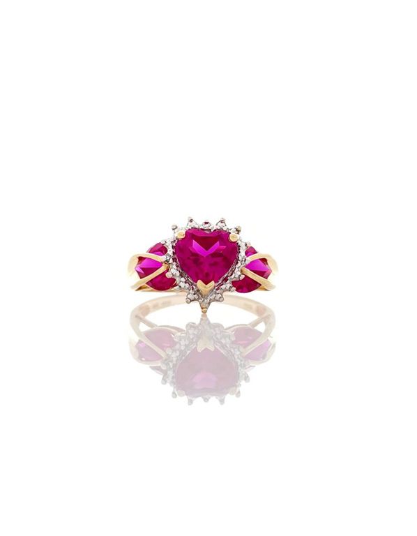 Helzberg 10k yellow gold pink sapphire diamond heart ring