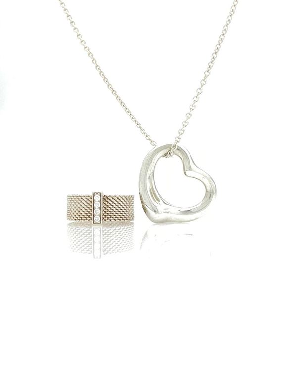 Tiffany & Co sterling silver pendant necklace and diamond mesh ring