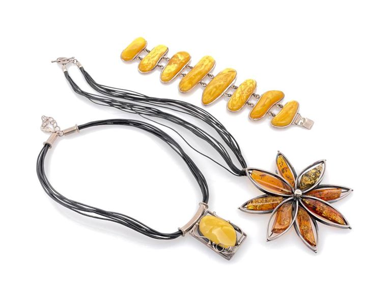 Sterling silver butterscotch Baltic amber jewelry lot