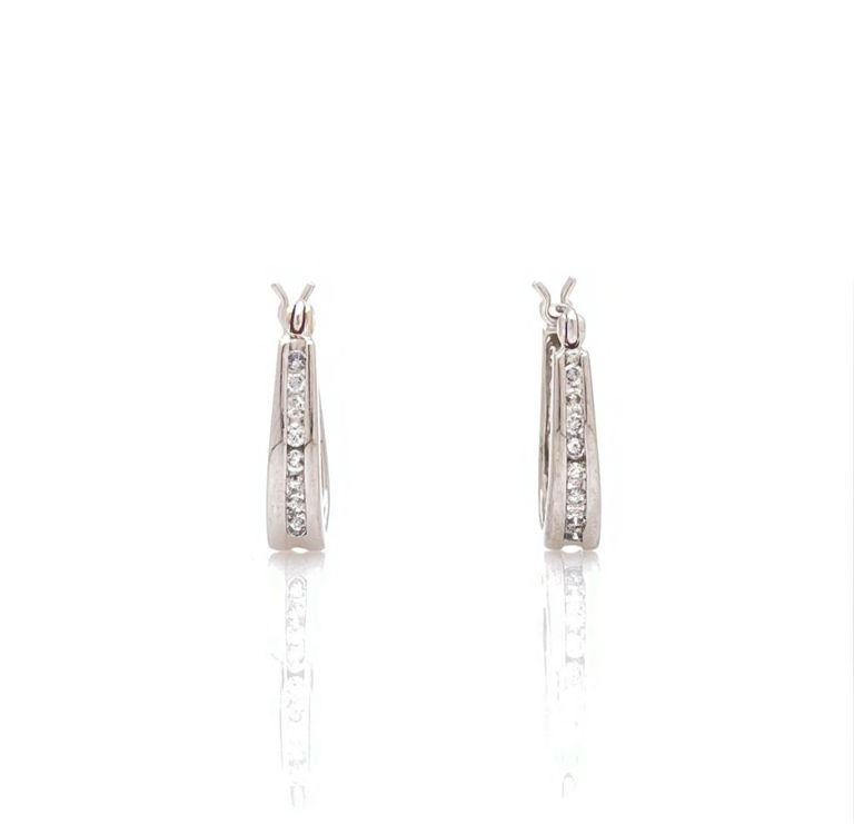 14k white gold diamond hoop earrings