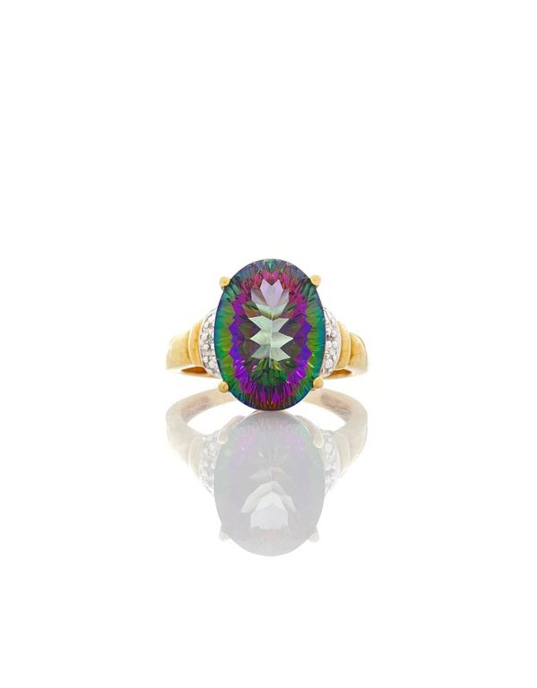 10k yellow gold mystic fire topaz diamond ring