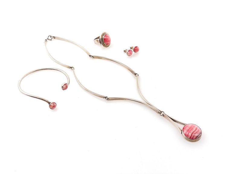 Niels Erik From Denmark sterling silver rhodochrosite jewelry suite