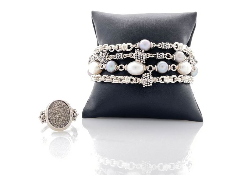 Michael Dawkins sterling silver druzy pearl ring and bracelet