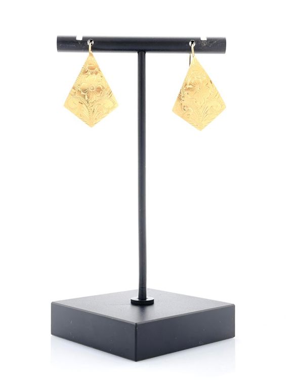14k yellow gold etched floral earrings